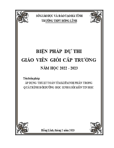 Báo cáo Biện pháp Áp dụng thuật toán tìm kiếm nhị phân trong quá trình bồi dưỡng học sinh giỏi môn Tin Học