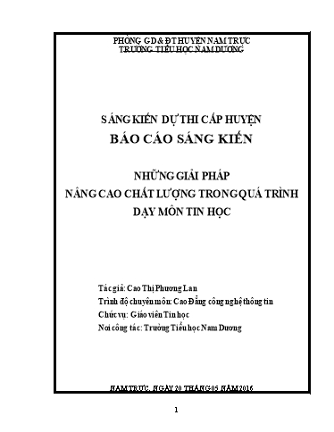 Báo cáo Sáng kiến kinh nghiệm Những giải pháp nâng cao chất lượng trong quá trình dạy môn Tin học