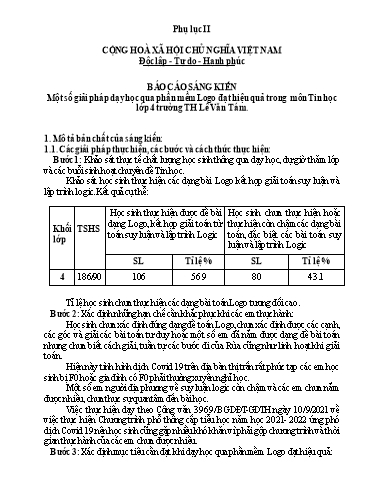 Báo cáo Sáng kiến Một số giải pháp dạy học qua phần mềm Logo đạt hiệu quả trong môn Tin học Lớp 4 trường TH Lê Văn Tám