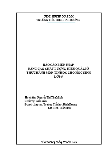 Báo cáo SKKN Biện pháp nâng cao chất lượng, hiệu quả giờ thực hành môn Tin học cho học sinh Lớp 5