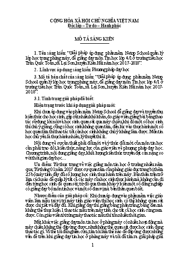 Mô tả SKKN Giải pháp áp dụng phần mềm Netop School quản lý lớp học trong phòng máy, để giảng dạy môn Tin Học Lớp 41