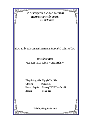 Sáng kiến kinh nghiệm Bài tập thực hành Word Khối 10
