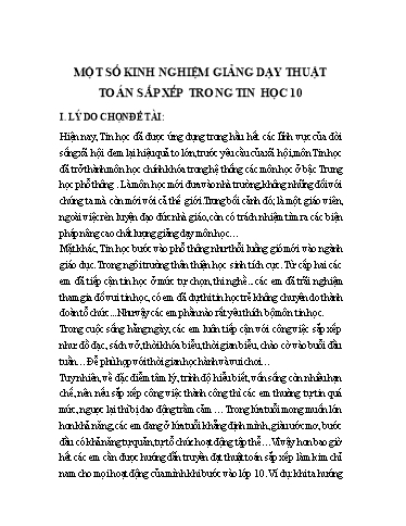 Sáng kiến kinh nghiệm Một số kinh nghiệm giảng dạy thuật toán sắp xếp trong Tin học 10