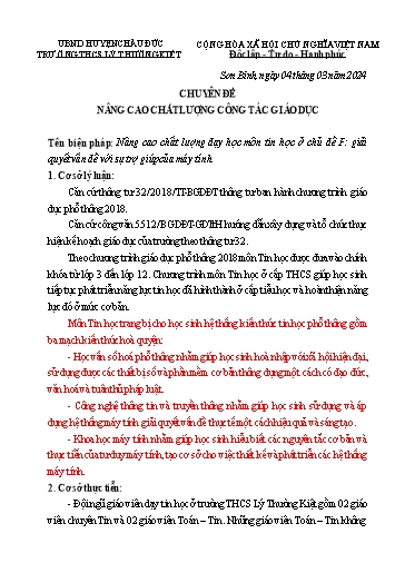 Sáng kiến kinh nghiệm Nâng cao chất lượng dạy học môn tin học ở chủ đề F giải quyết vấn đề với sự trợ giúp của máy tính