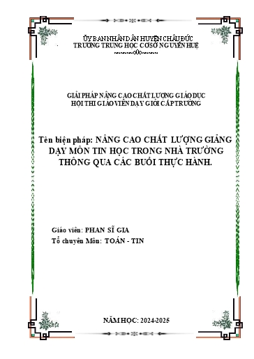 Sáng kiến kinh nghiệm Nâng cao chất lượng giảng dạy môn Tin học trong nhà trường thông qua các buổi thực hành
