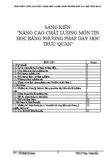 Sáng kiến kinh nghiệm Nâng cao chất lượng môn Tin học bằng phương pháp dạy học trực quan