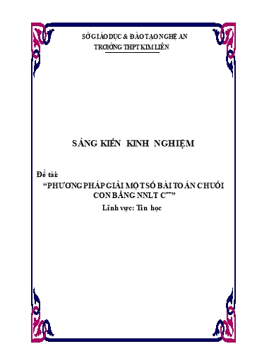 Sáng kiến kinh nghiệm Phương pháp giải một số bài toán chuỗi con bằng NNLT C++