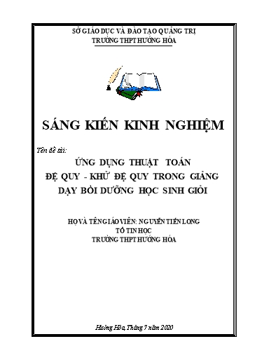 Sáng kiến kinh nghiệm Ứng dụng thuật toán đệ quy – khử đệ quy trong giảng dạy bồi dưỡng học sinh giỏi
