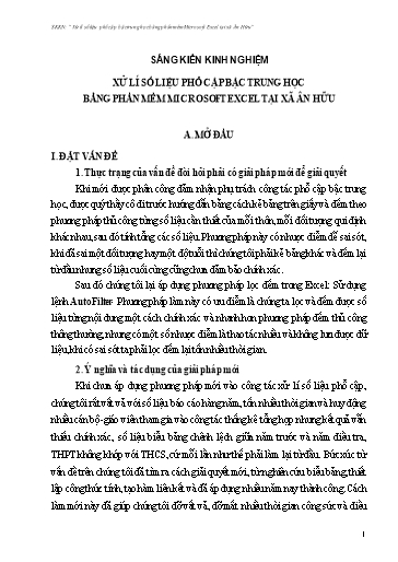 Sáng kiến kinh nghiệm Xử lí số liệu phổ cập bậc Trung học bằng phần mềm Microsoft Excel tại xã Ân Hữu