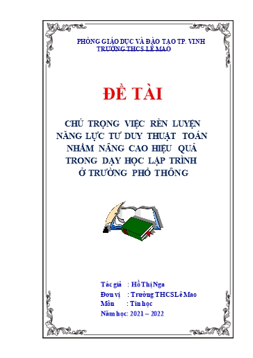 SKKN Chú trọng việc rèn luyện năng lực tư duy thuật toán nhằm nâng cao hiệu quả trong dạy học lập trình ở Trường phổ thông