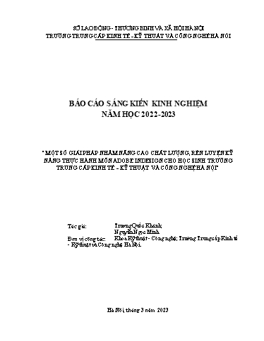SKKN Một số giải pháp nhằm nâng cao chất lượng, rèn luyện kỹ năng thực hành môn Adobe Indesign cho học sinh