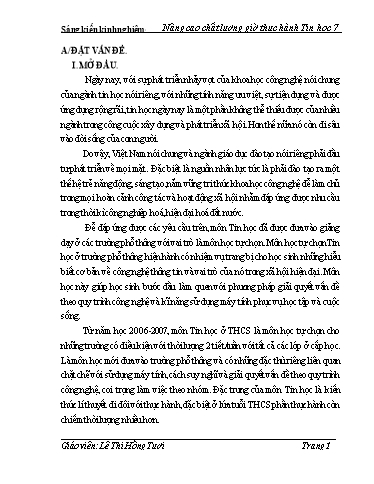 SKKN Nâng cao chất lượng giờ thực hành Tin học 7