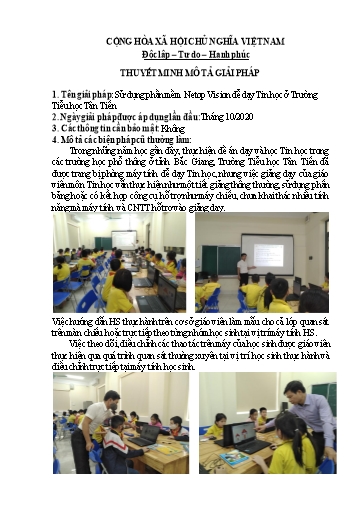 Thuyết minh Giải pháp Sử dụng phần mềm Netop Vision để dạy Tin học ở Trường Tiểu học Tân Tiến