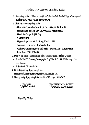 Sáng kiến Khai thác một số bài toán điển hình để dạy về mảng một chiều trong ngôn ngữ lập trình Python