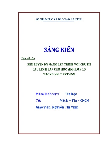 Sáng kiến Rèn luyện kỹ năng lập trình với chủ đề câu lệnh lặp cho học sinh Lớp 10 trong NNLT Python